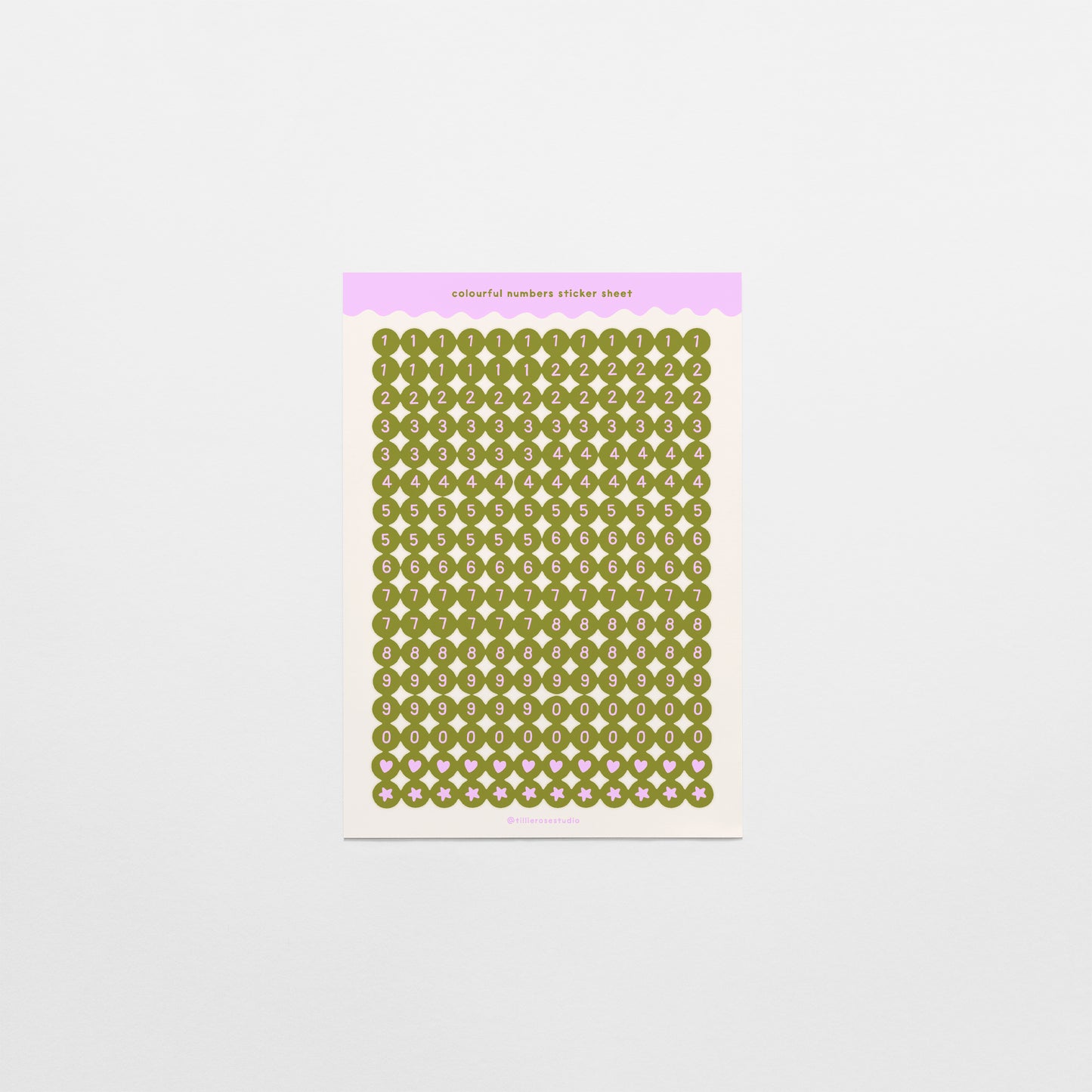 Khaki and Lilac Number Bead Sticker Sheet