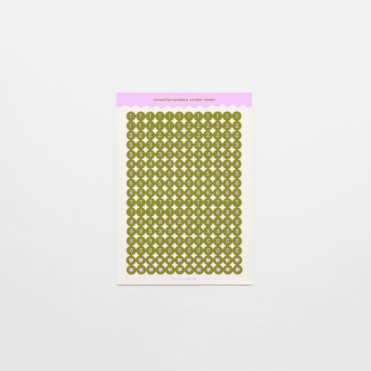 Khaki and Lilac Number Bead Sticker Sheet