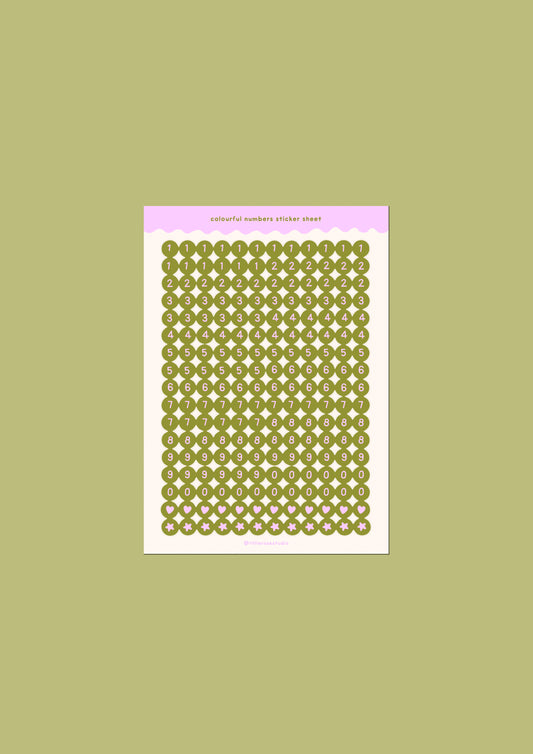 Khaki and Lilac Number Bead Sticker Sheet