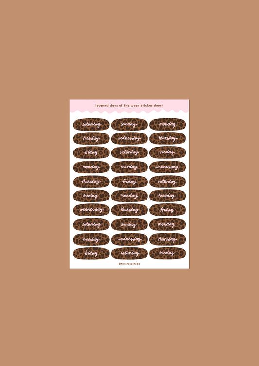 Leopard Days of the Week Sticker Sheet
