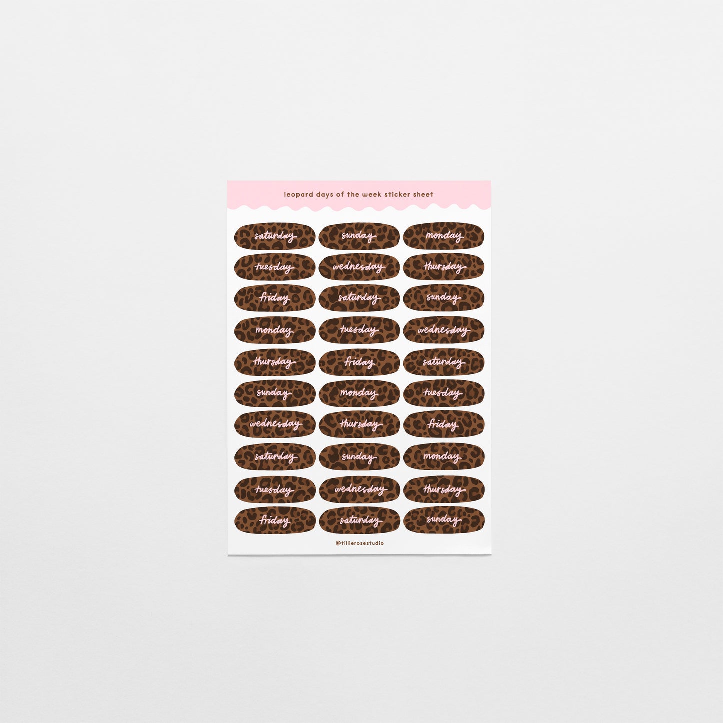 Leopard Days of the Week Sticker Sheet