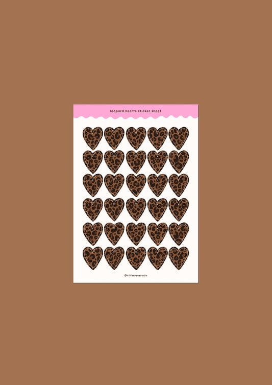 Leopard Print Hearts Sticker Sheet