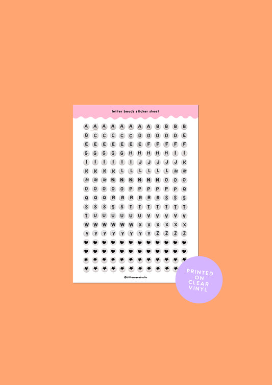 Letter Bead Clear Vinyl Sticker Sheet