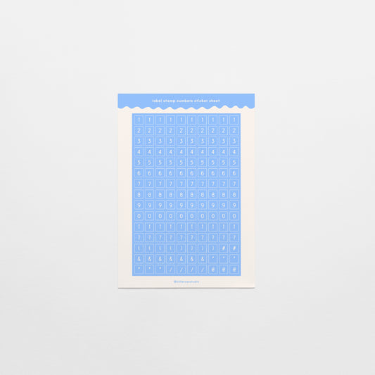 Light Blue Label Stamp Number & Punctuation Sticker Sheet