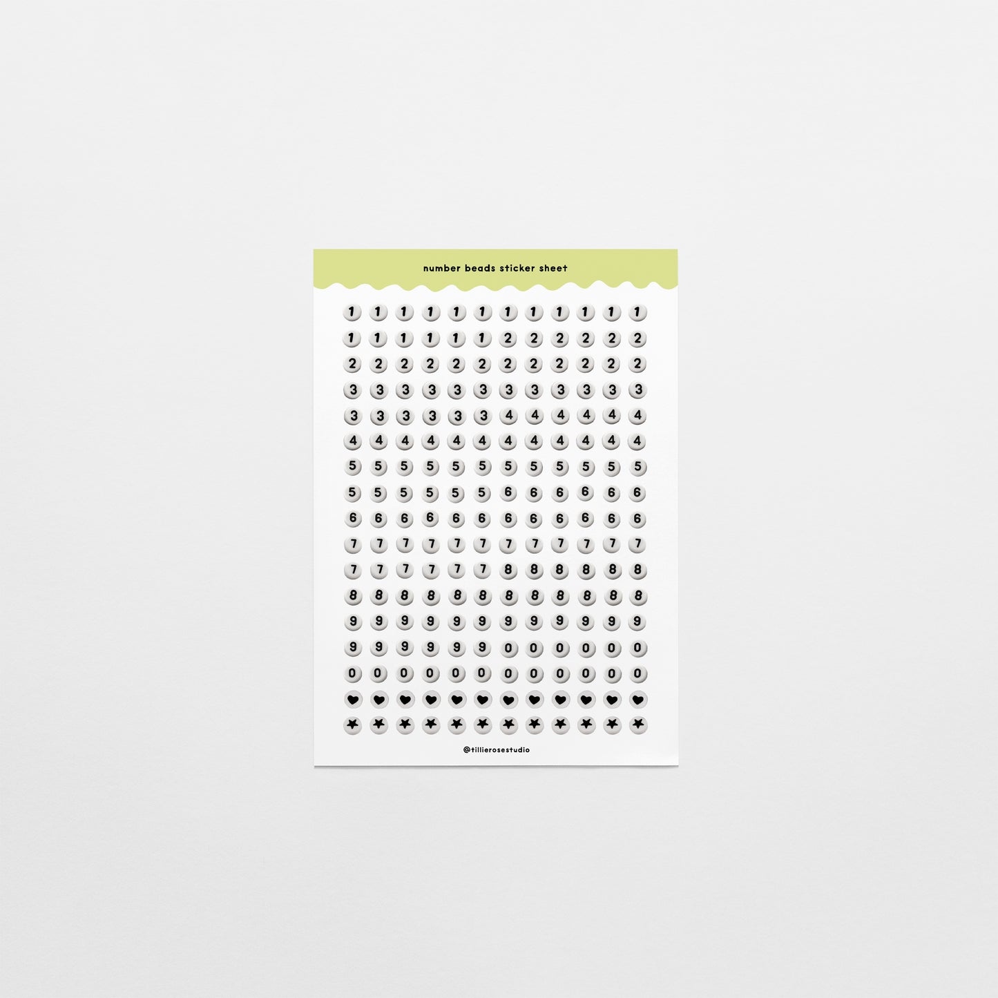 Number Bead Clear Vinyl Sticker Sheet