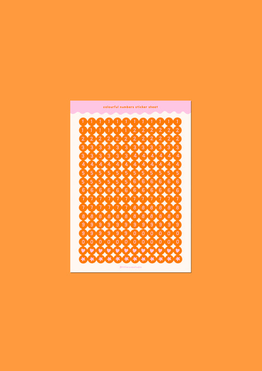 Orange and Pink Number Bead Sticker Sheet