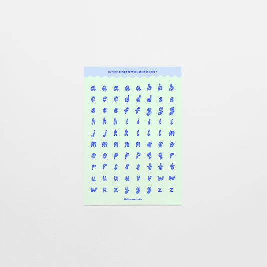 Blue & Green Outline Script Letters Sticker Sheet