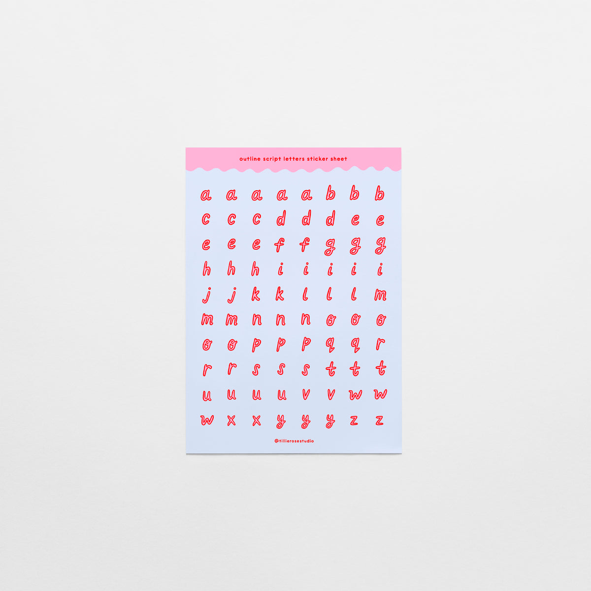 Blue, Pink & Red Outline Script Letters Sticker Sheet