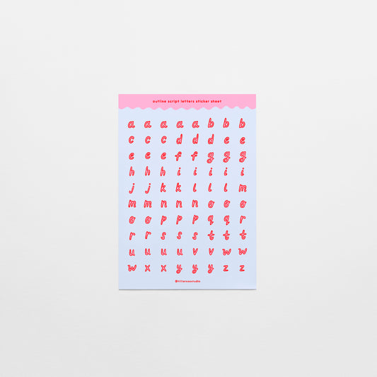 Blue, Pink & Red Outline Script Letters Sticker Sheet
