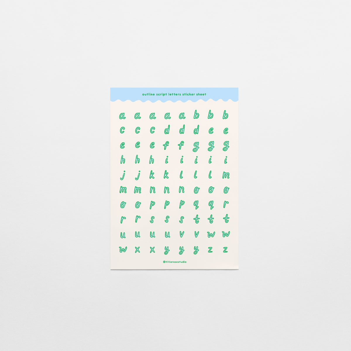 White, Blue & Green Outline Script Letters Sticker Sheet