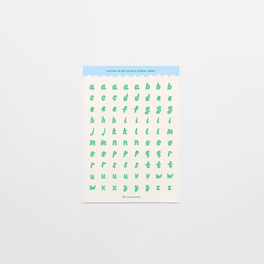 White, Blue & Green Outline Script Letters Sticker Sheet