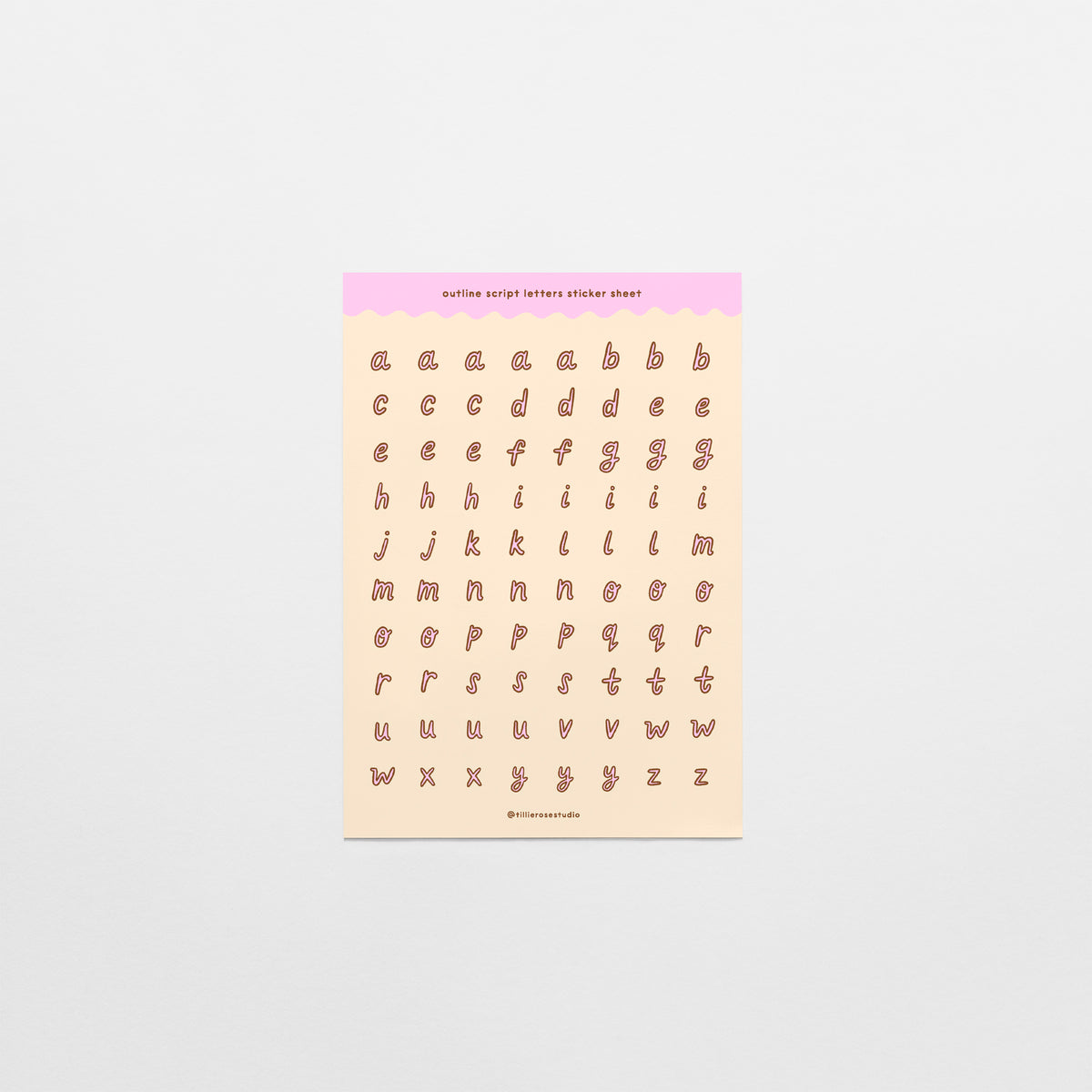 Yellow, Pink & Brown Outline Script Letters Sticker Sheet