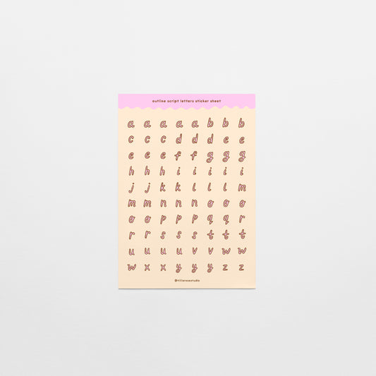 Yellow, Pink & Brown Outline Script Letters Sticker Sheet