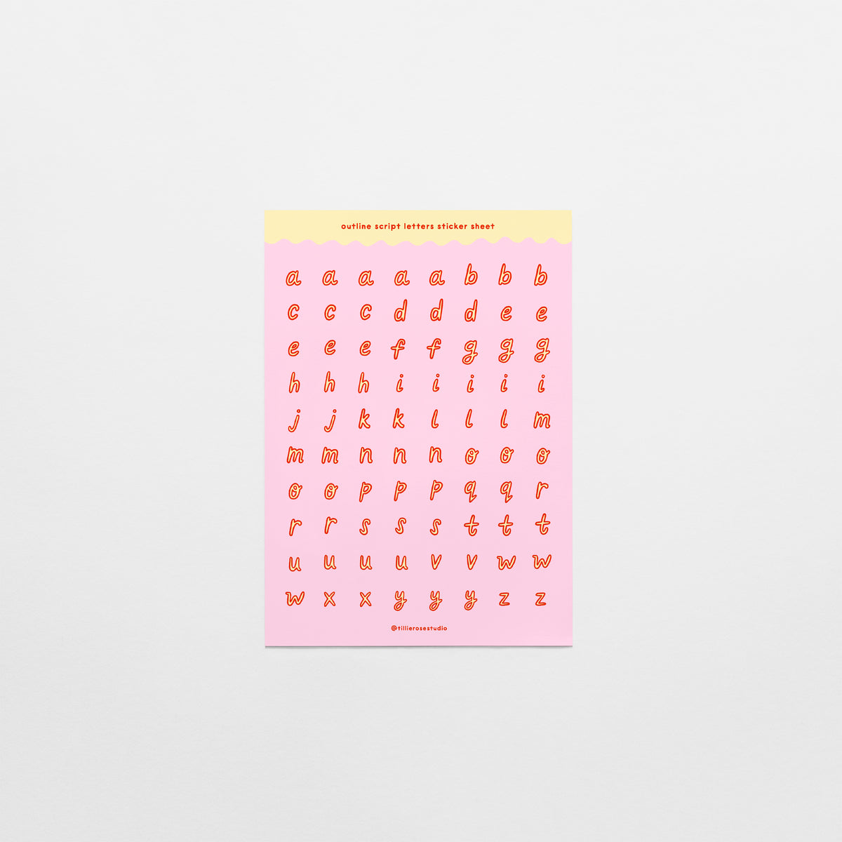 Pink, Red & Yellow Outline Script Letters Sticker Sheet