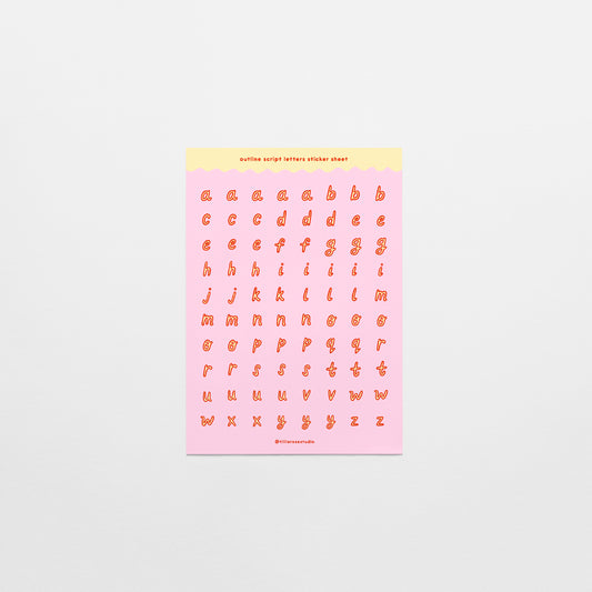 Pink, Red & Yellow Outline Script Letters Sticker Sheet