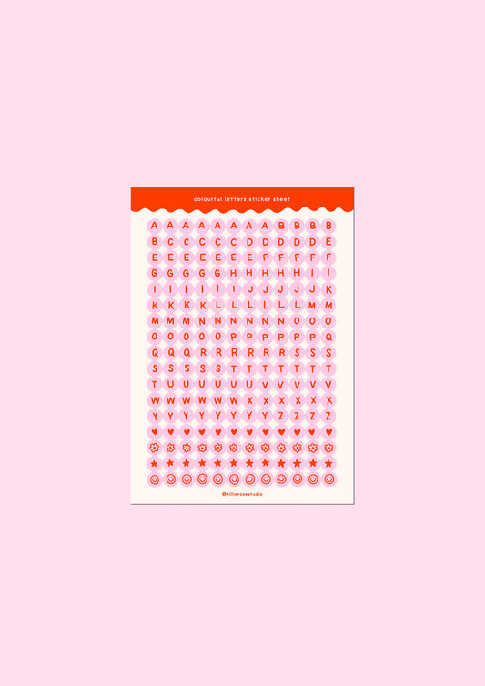 Pink and Red Letter Bead Sticker Sheet