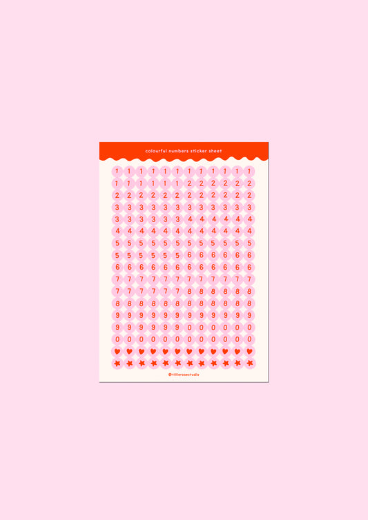 Pink and Red Number Bead Sticker Sheet