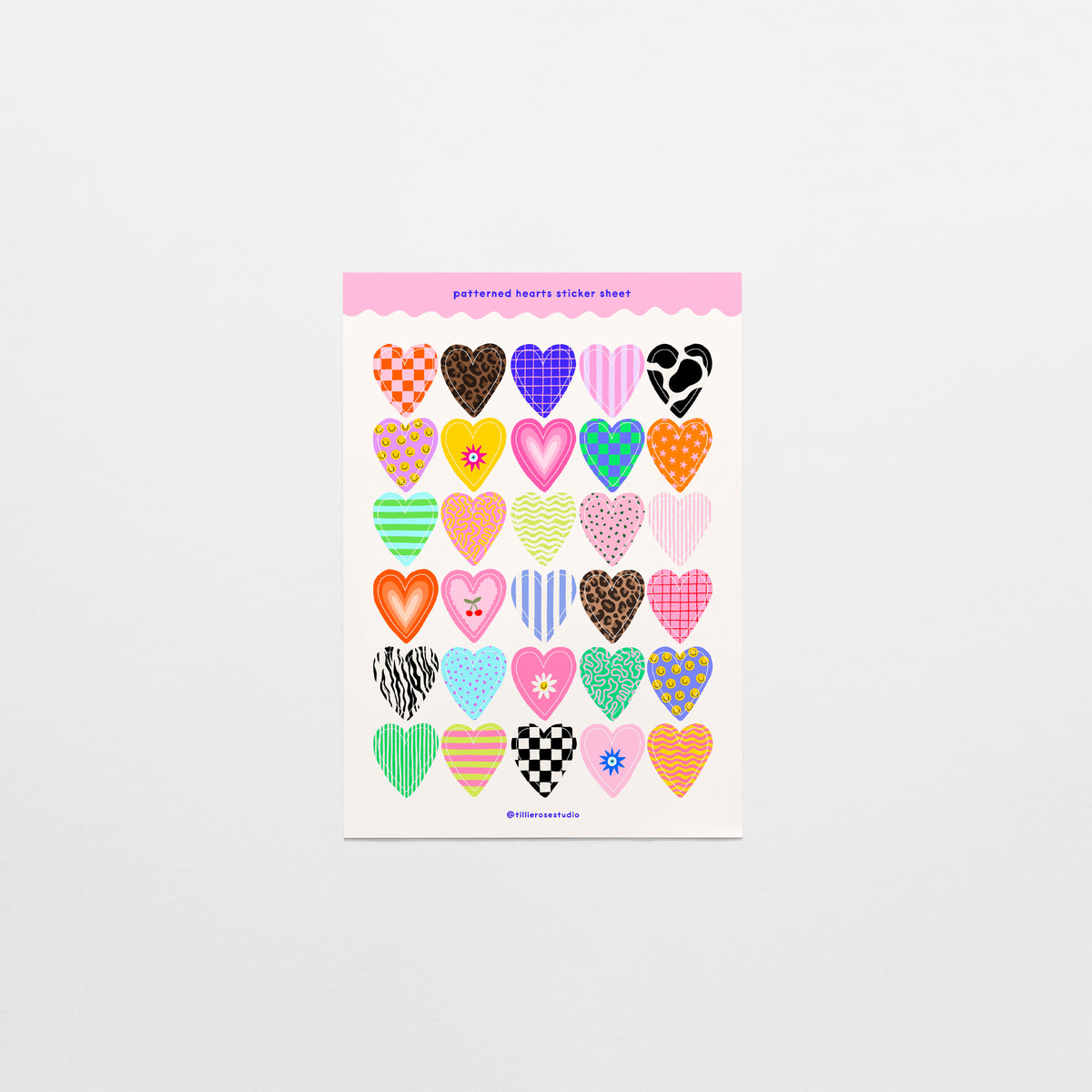 Patterned Hearts Sticker Sheet – Tillie Rose Studio