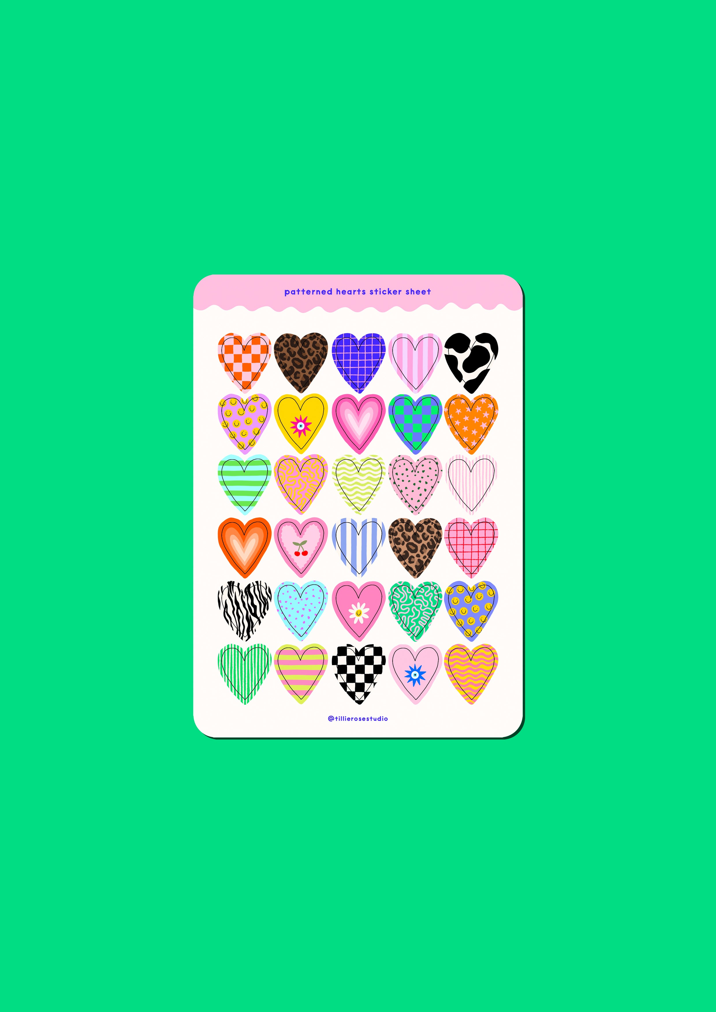 Patterned Hearts Sticker Sheet – Tillie Rose Studio