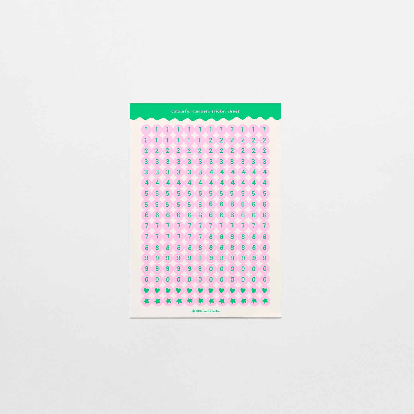 Green and Pink Number Bead Sticker Sheet