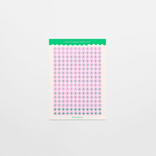 Green and Pink Number Bead Sticker Sheet