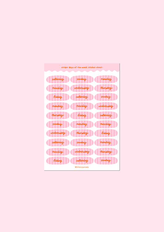 Pink Stripe Days of the Week Sticker Sheet