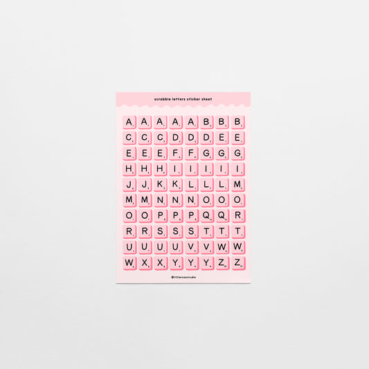 Pink Scrabble Letters Sticker Sheet