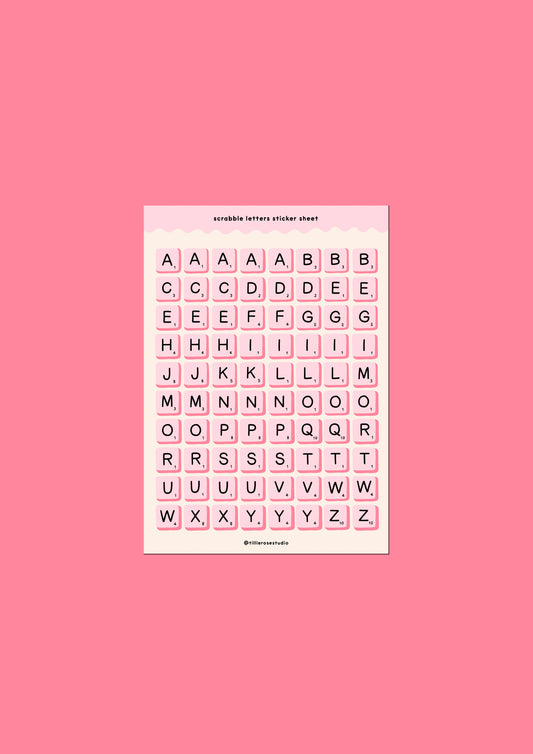 Pink Scrabble Letters Sticker Sheet