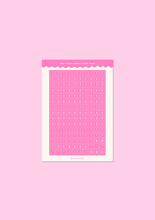 Pink Label Stamp Numbers & Punctuation Sticker Sheet