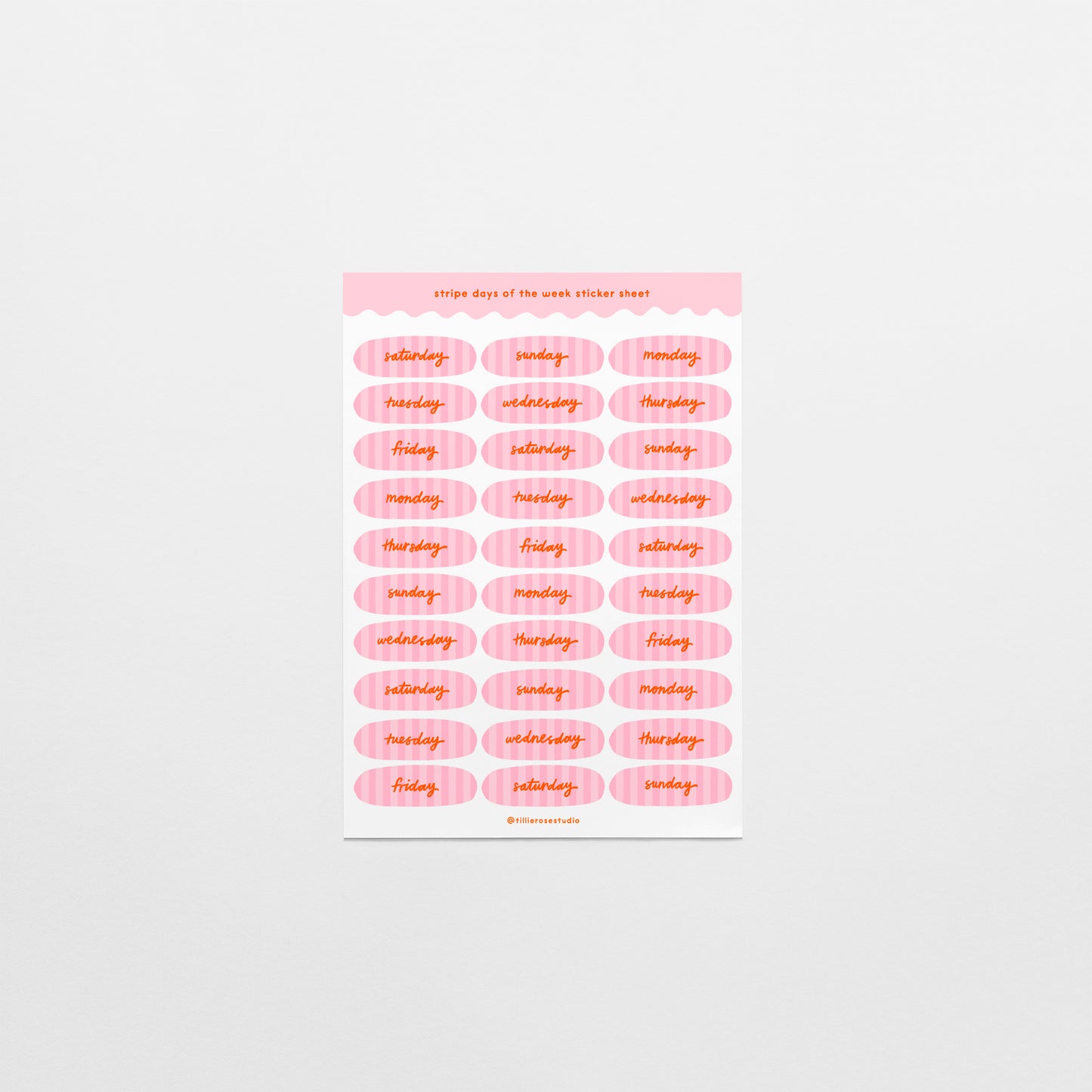 Pink Stripe Days of the Week Sticker Sheet