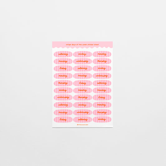 Pink Stripe Days of the Week Sticker Sheet
