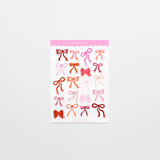 Pink and Red Bows Clear Vinyl Sticker Sheet