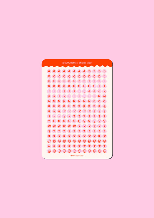 Pink and Red Letter Bead Sticker Sheet