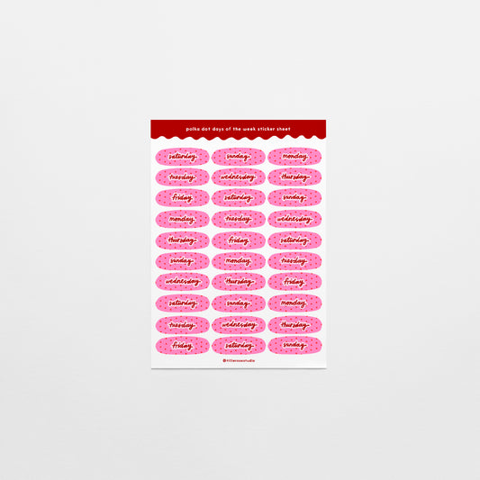 Pink Polka Dot Days of the Week Sticker Sheet