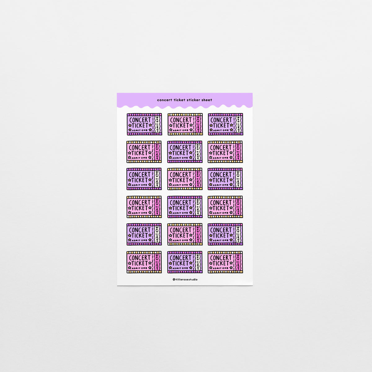 Concert Ticket Sticker Sheets