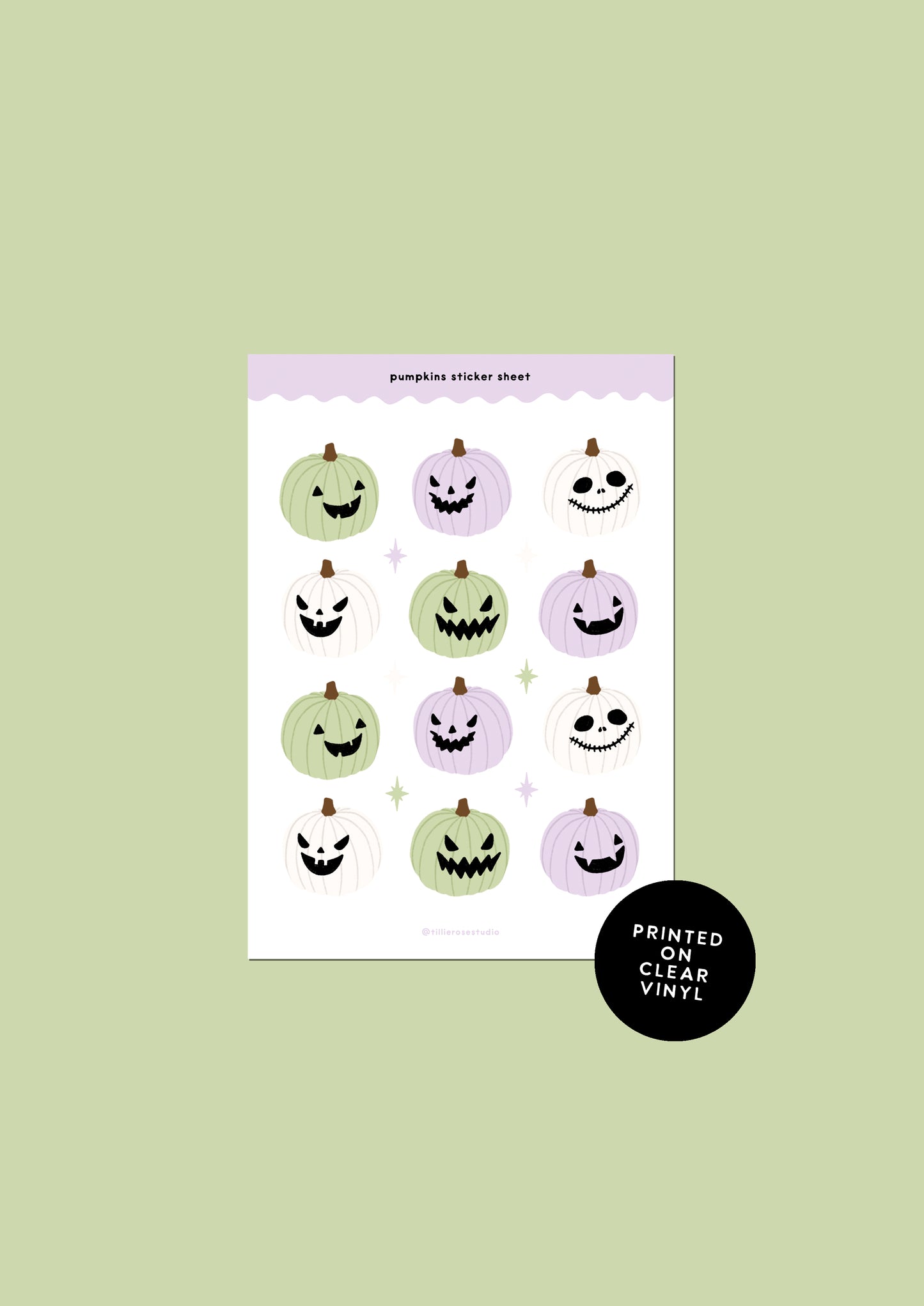 Purple and Green Pumpkins Clear Vinyl Sticker Sheet