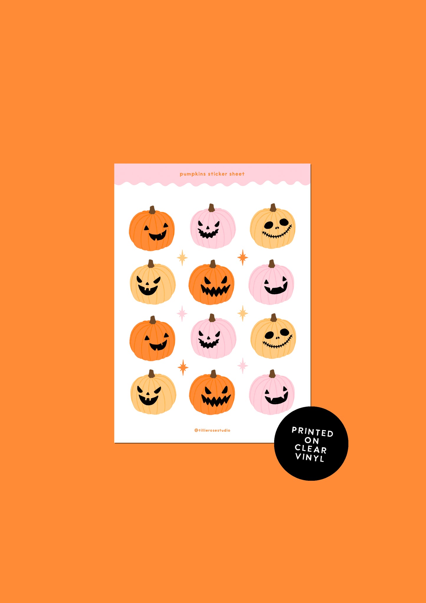 Pink and Orange Pumpkins Clear Vinyl Sticker Sheet