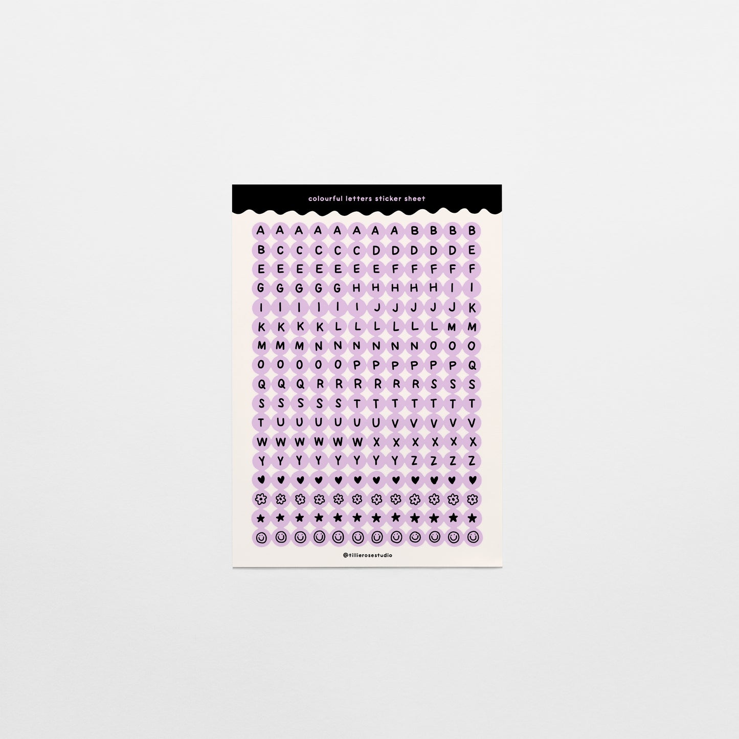 Purple and Black Letter Bead Sticker Sheet