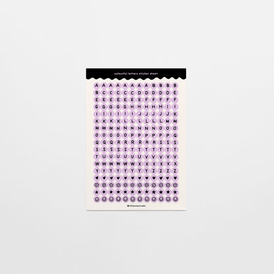 Purple and Black Letter Bead Sticker Sheet