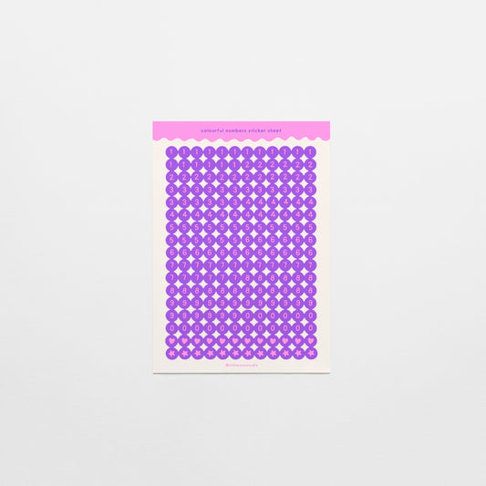 Purple and Pink Number Bead Sticker Sheet