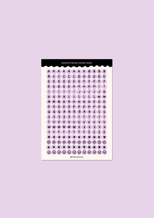 Purple and Black Letter Bead Sticker Sheet