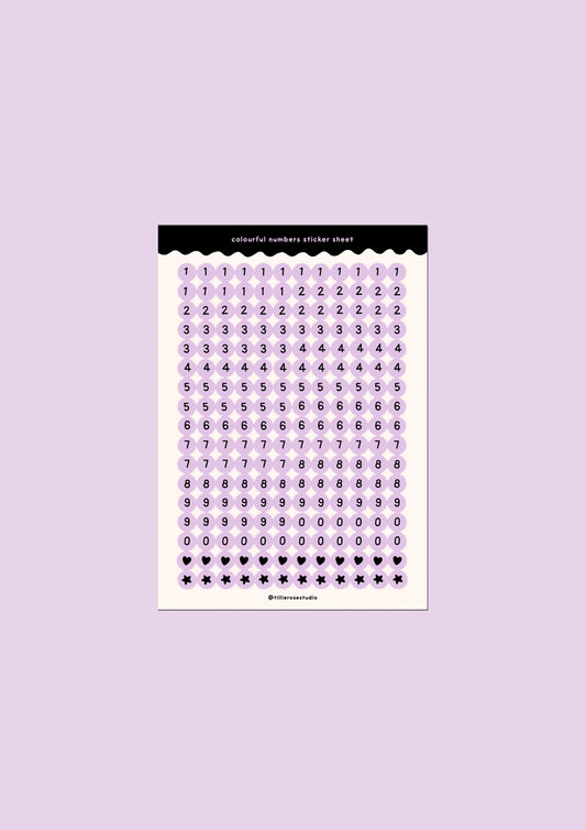 Purple and Black Number Bead Sticker Sheet