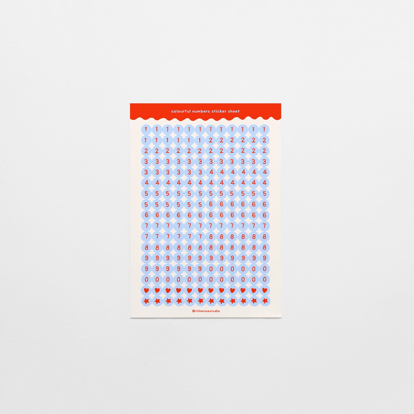 Red and Blue Number Bead Sticker Sheet