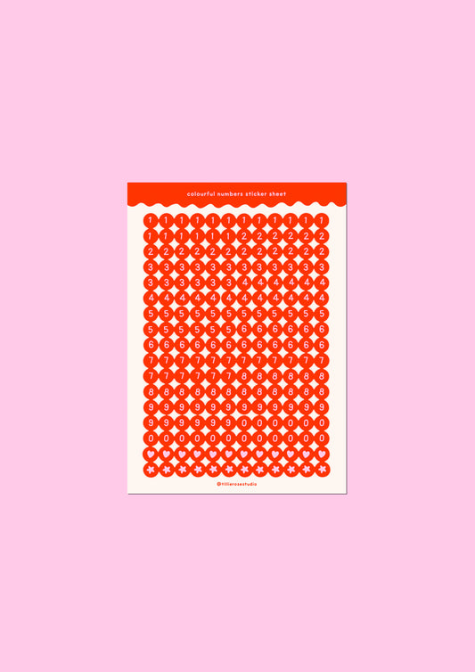 Red Number Bead Sticker Sheet