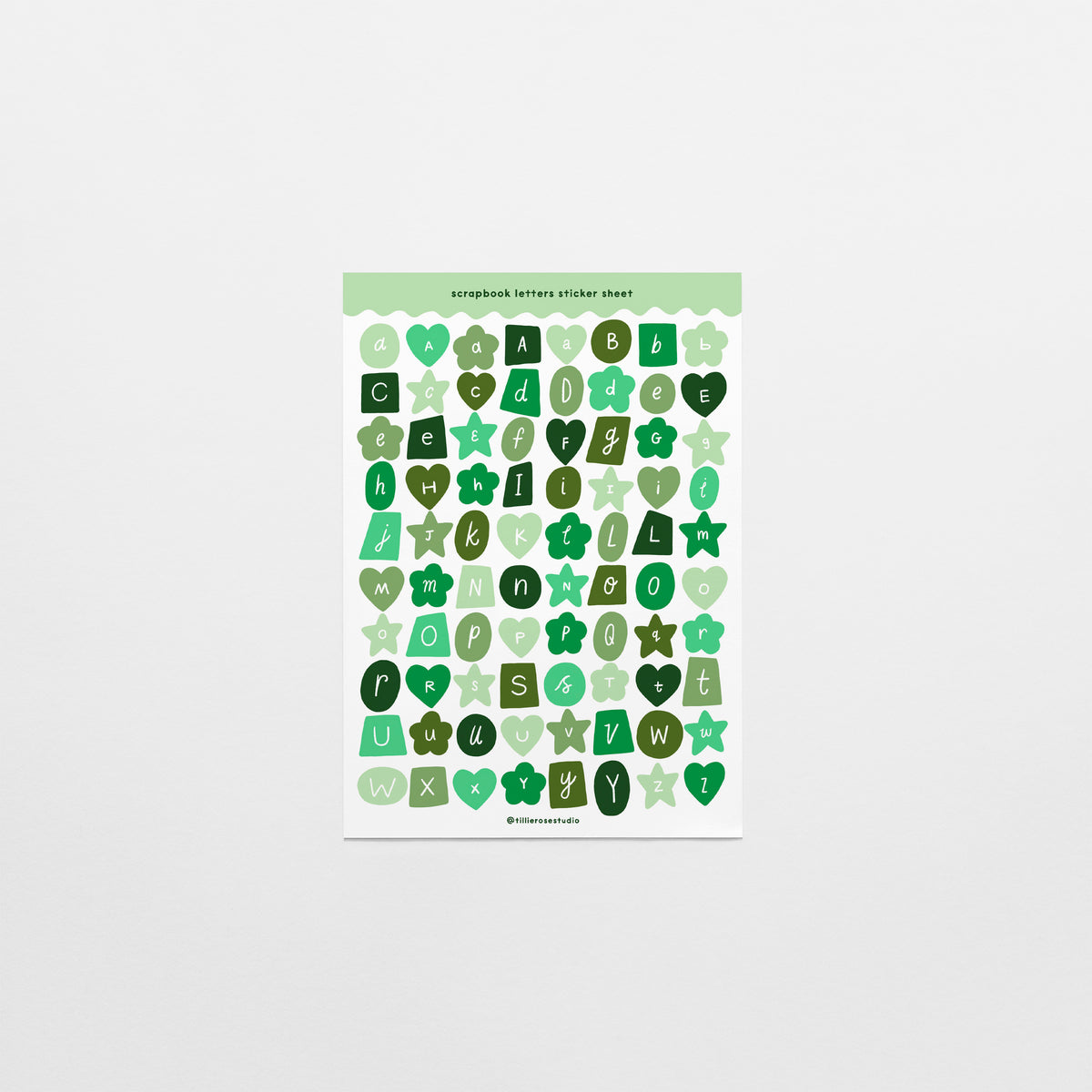 Green Scrapbook Letters Sticker Sheet
