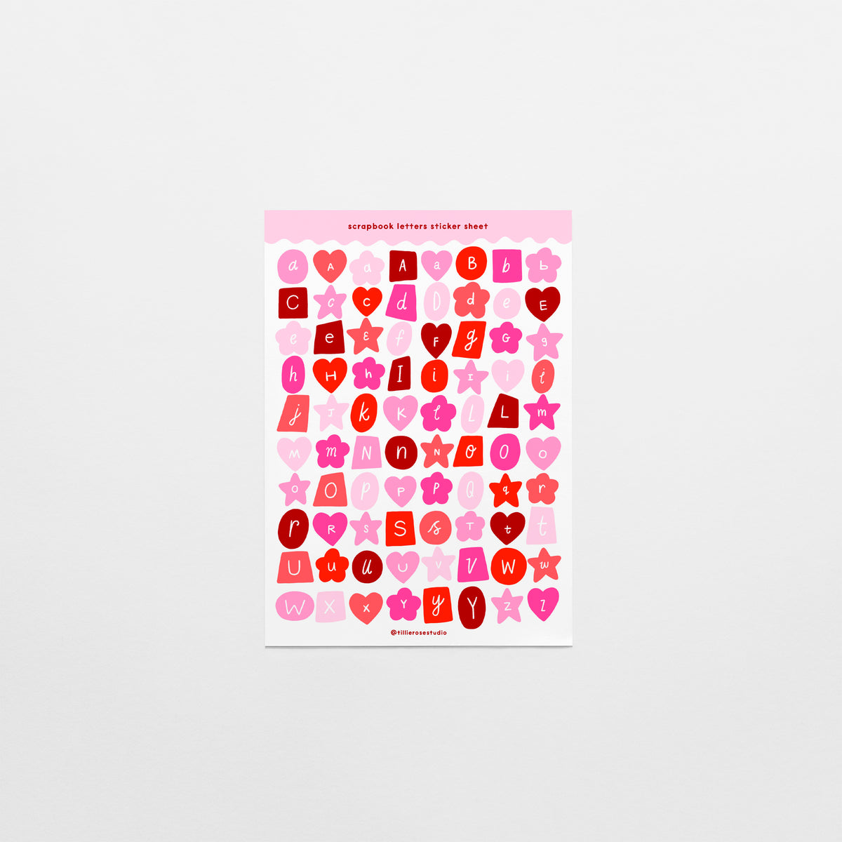 Pink and Red Scrapbook Letters Sticker Sheet