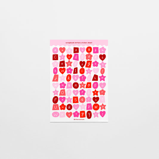 Pink and Red Scrapbook Letters Sticker Sheet