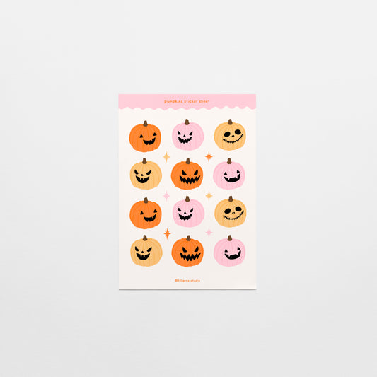 Pink and Orange Pumpkins Clear Vinyl Sticker Sheet