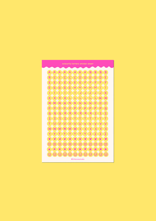 Yellow and Pink Letter Bead Sticker Sheet