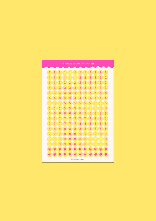 Yellow and Pink Number Bead Sticker Sheet